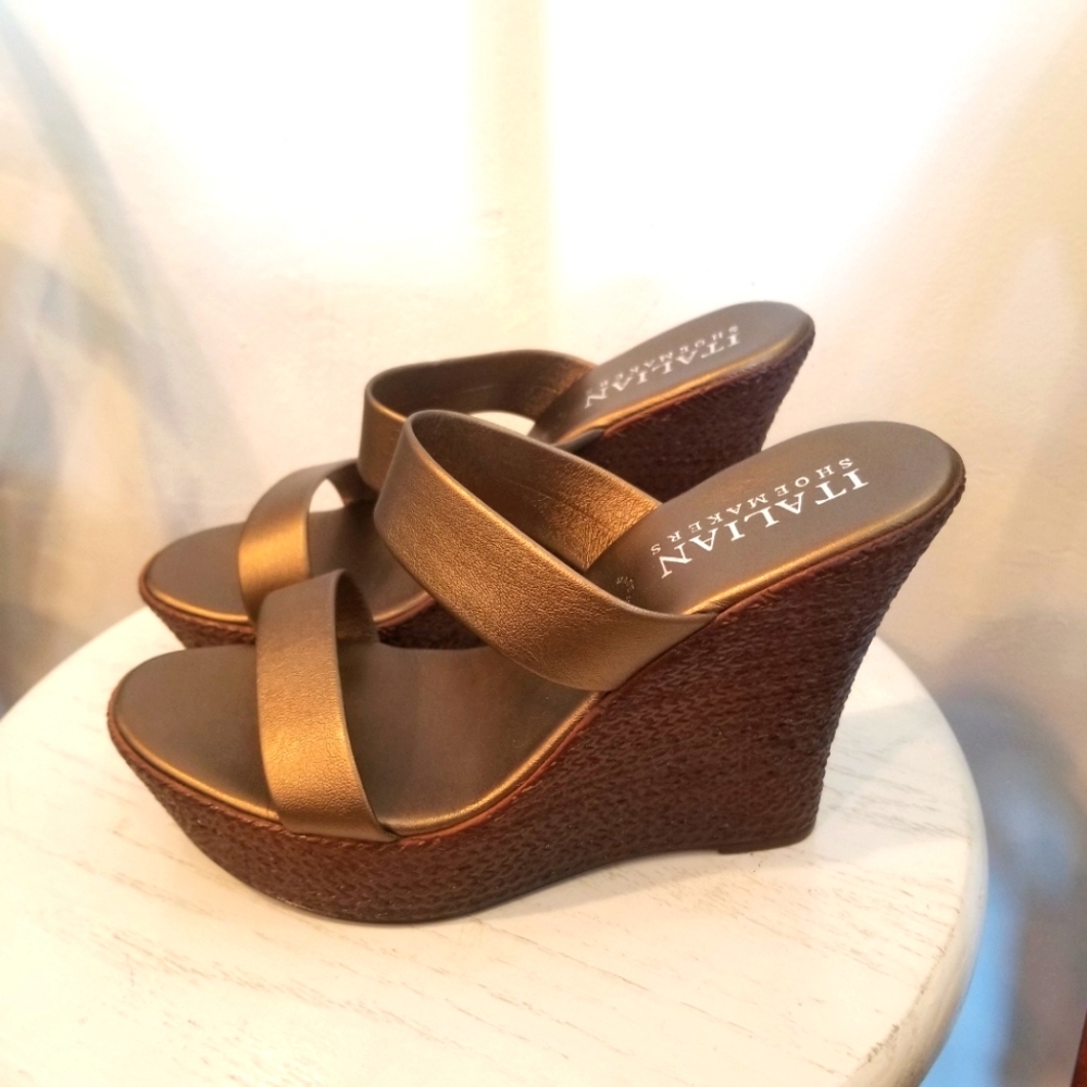 Italian Shoemakers Braided Leather Strappy Wedge Heels